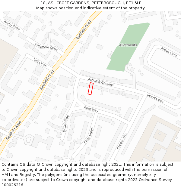 18, ASHCROFT GARDENS, PETERBOROUGH, PE1 5LP: Location map and indicative extent of plot