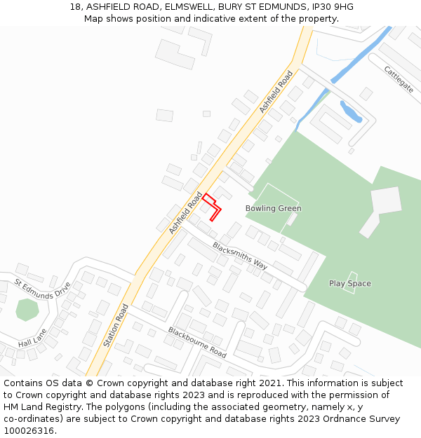 18, ASHFIELD ROAD, ELMSWELL, BURY ST EDMUNDS, IP30 9HG: Location map and indicative extent of plot