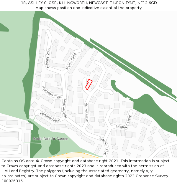18, ASHLEY CLOSE, KILLINGWORTH, NEWCASTLE UPON TYNE, NE12 6GD: Location map and indicative extent of plot
