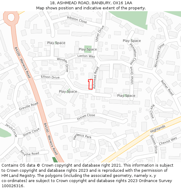 18, ASHMEAD ROAD, BANBURY, OX16 1AA: Location map and indicative extent of plot