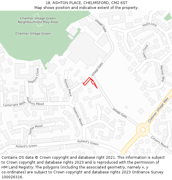 18, ASHTON PLACE, CHELMSFORD, CM2 6ST: Location map and indicative extent of plot