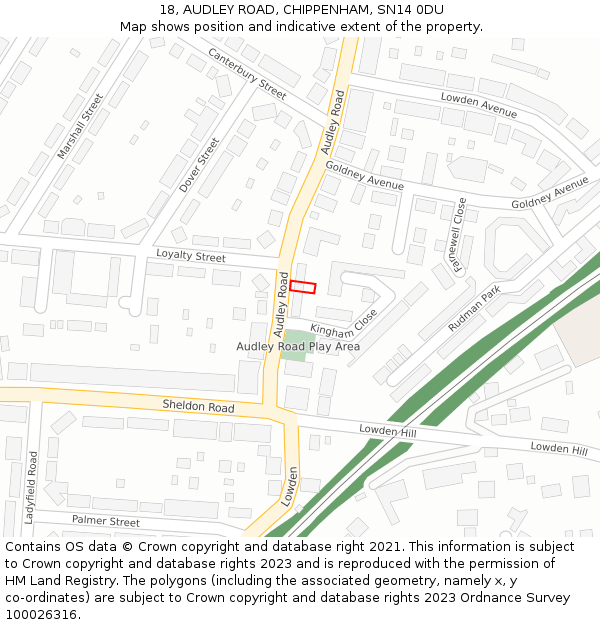 18, AUDLEY ROAD, CHIPPENHAM, SN14 0DU: Location map and indicative extent of plot