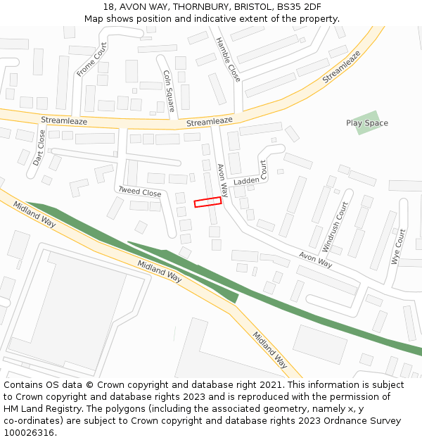 18, AVON WAY, THORNBURY, BRISTOL, BS35 2DF: Location map and indicative extent of plot