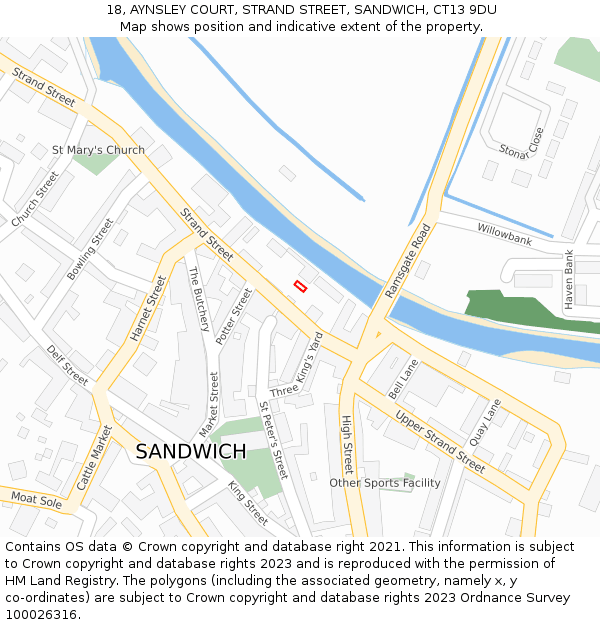 18, AYNSLEY COURT, STRAND STREET, SANDWICH, CT13 9DU: Location map and indicative extent of plot