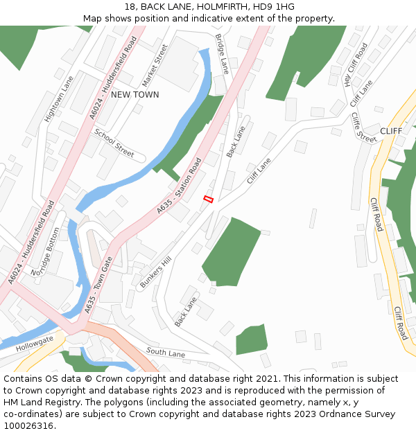 18, BACK LANE, HOLMFIRTH, HD9 1HG: Location map and indicative extent of plot