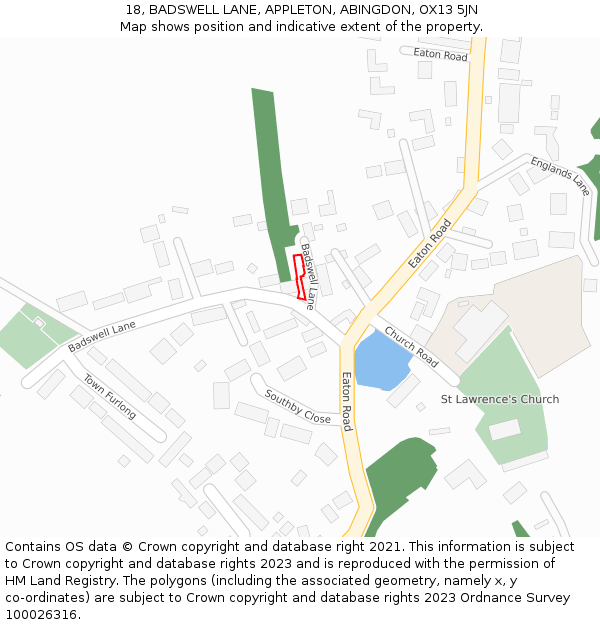18, BADSWELL LANE, APPLETON, ABINGDON, OX13 5JN: Location map and indicative extent of plot