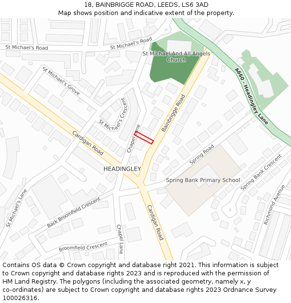 18, BAINBRIGGE ROAD, LEEDS, LS6 3AD: Location map and indicative extent of plot