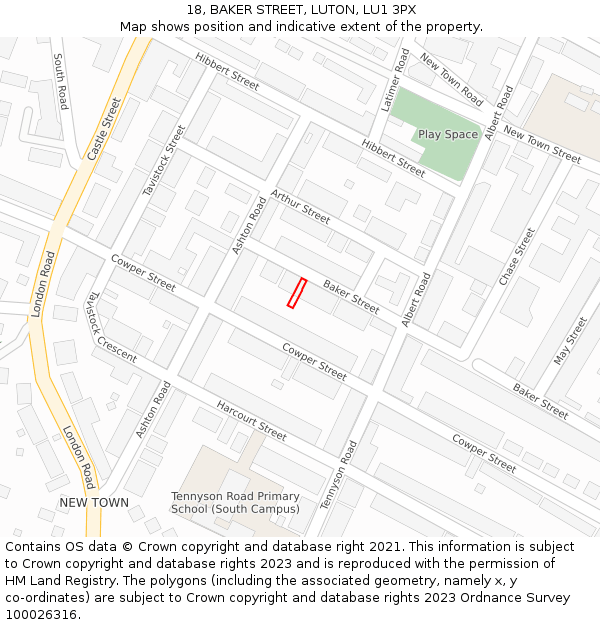 18, BAKER STREET, LUTON, LU1 3PX: Location map and indicative extent of plot