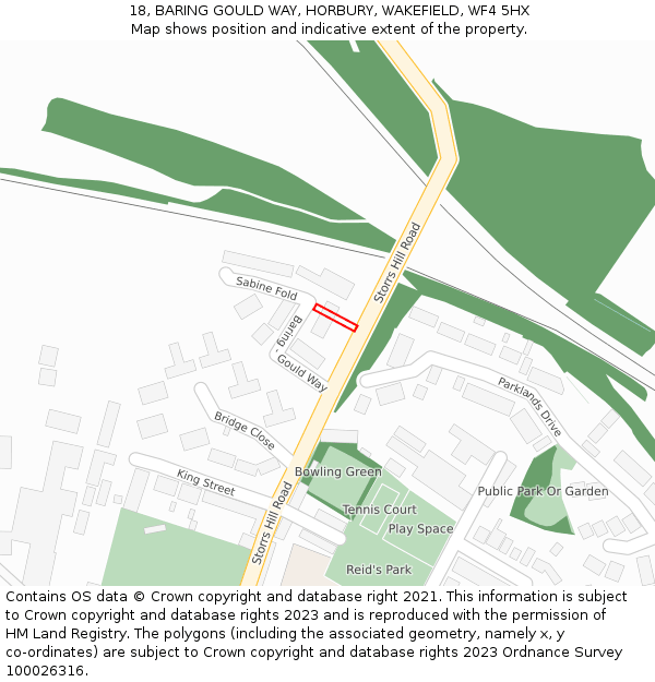 18, BARING GOULD WAY, HORBURY, WAKEFIELD, WF4 5HX: Location map and indicative extent of plot