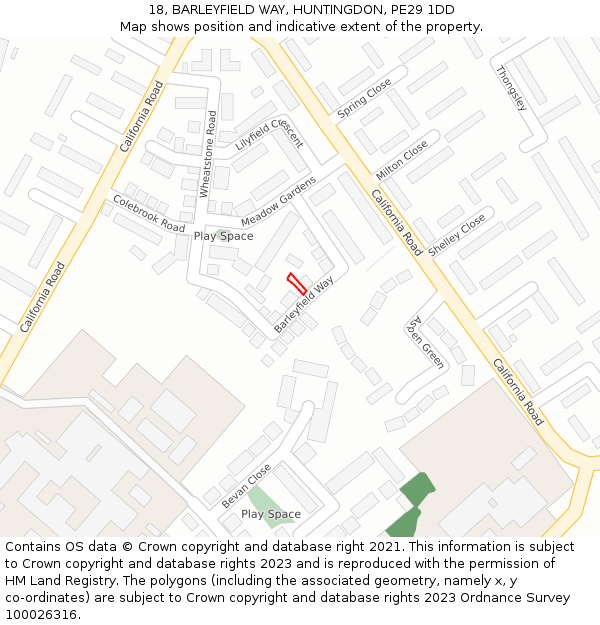 18, BARLEYFIELD WAY, HUNTINGDON, PE29 1DD: Location map and indicative extent of plot