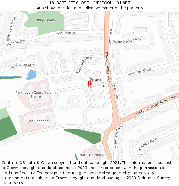 18, BARTLETT CLOSE, LIVERPOOL, L31 8BZ: Location map and indicative extent of plot