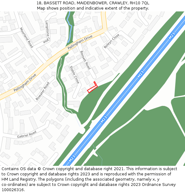 18, BASSETT ROAD, MAIDENBOWER, CRAWLEY, RH10 7QL: Location map and indicative extent of plot