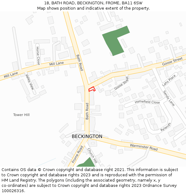 18, BATH ROAD, BECKINGTON, FROME, BA11 6SW: Location map and indicative extent of plot