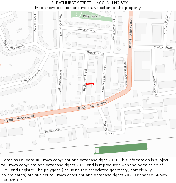 18, BATHURST STREET, LINCOLN, LN2 5PX: Location map and indicative extent of plot