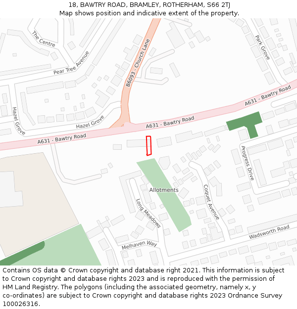 18, BAWTRY ROAD, BRAMLEY, ROTHERHAM, S66 2TJ: Location map and indicative extent of plot