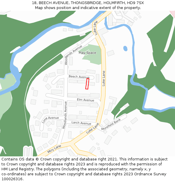 18, BEECH AVENUE, THONGSBRIDGE, HOLMFIRTH, HD9 7SX: Location map and indicative extent of plot