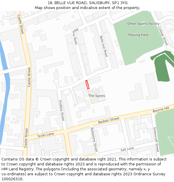 18, BELLE VUE ROAD, SALISBURY, SP1 3YG: Location map and indicative extent of plot