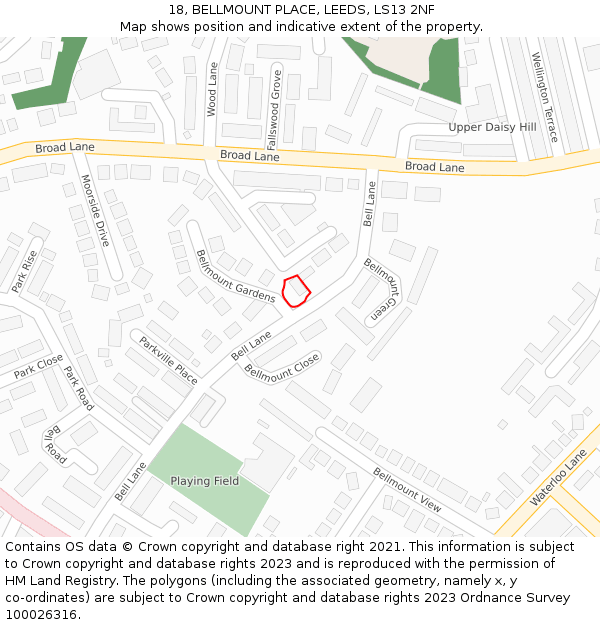 18, BELLMOUNT PLACE, LEEDS, LS13 2NF: Location map and indicative extent of plot