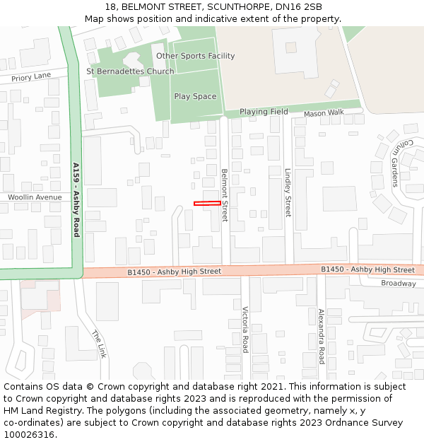 18, BELMONT STREET, SCUNTHORPE, DN16 2SB: Location map and indicative extent of plot