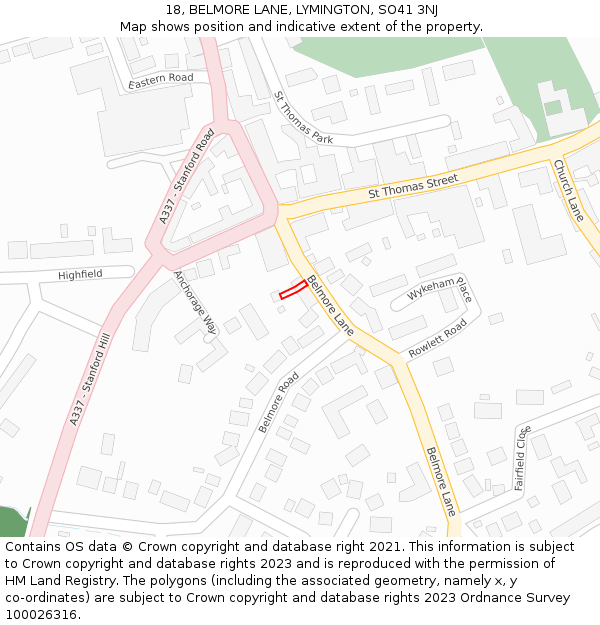18, BELMORE LANE, LYMINGTON, SO41 3NJ: Location map and indicative extent of plot