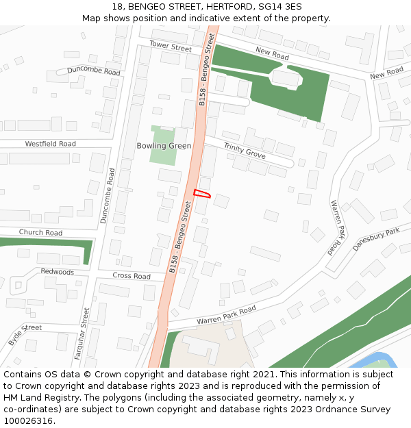 18, BENGEO STREET, HERTFORD, SG14 3ES: Location map and indicative extent of plot