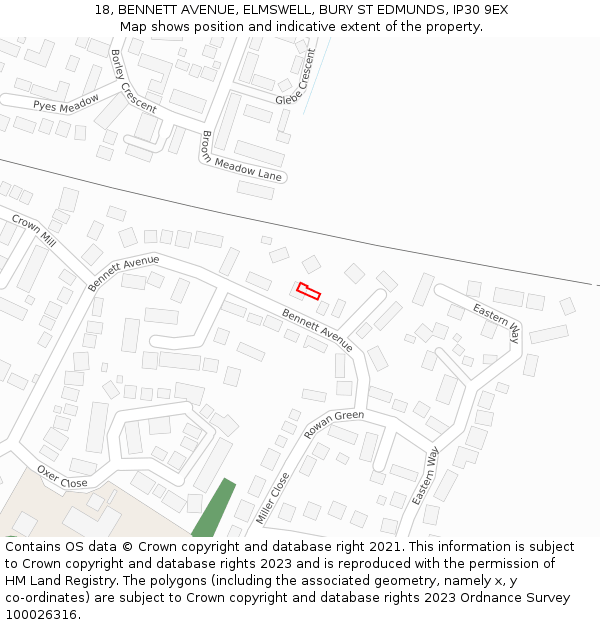 18, BENNETT AVENUE, ELMSWELL, BURY ST EDMUNDS, IP30 9EX: Location map and indicative extent of plot