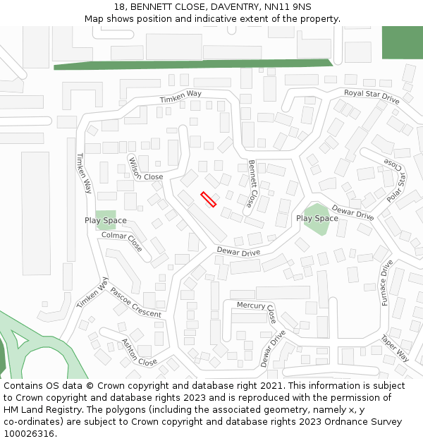 18, BENNETT CLOSE, DAVENTRY, NN11 9NS: Location map and indicative extent of plot
