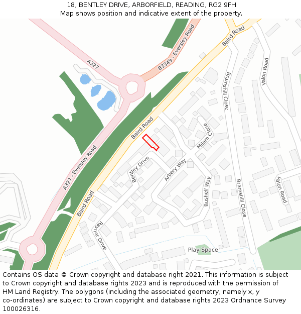 18, BENTLEY DRIVE, ARBORFIELD, READING, RG2 9FH: Location map and indicative extent of plot