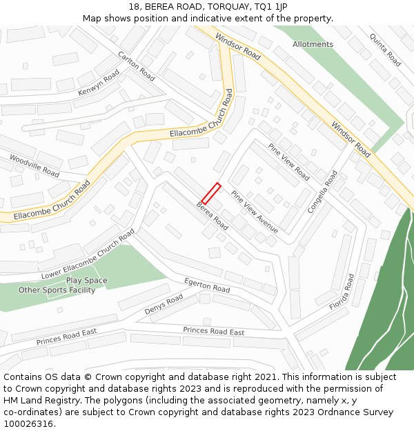 18, BEREA ROAD, TORQUAY, TQ1 1JP: Location map and indicative extent of plot