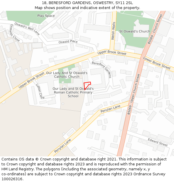 18, BERESFORD GARDENS, OSWESTRY, SY11 2SL: Location map and indicative extent of plot