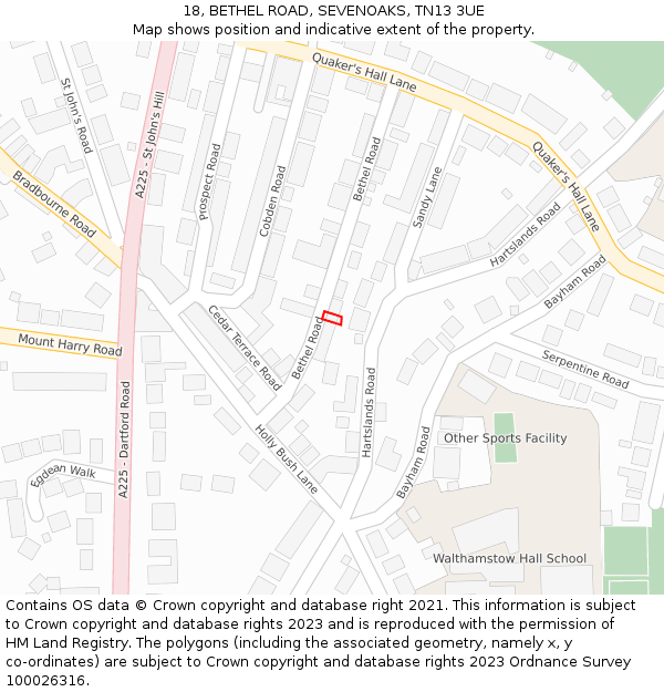 18, BETHEL ROAD, SEVENOAKS, TN13 3UE: Location map and indicative extent of plot