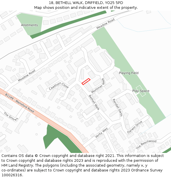 18, BETHELL WALK, DRIFFIELD, YO25 5PD: Location map and indicative extent of plot