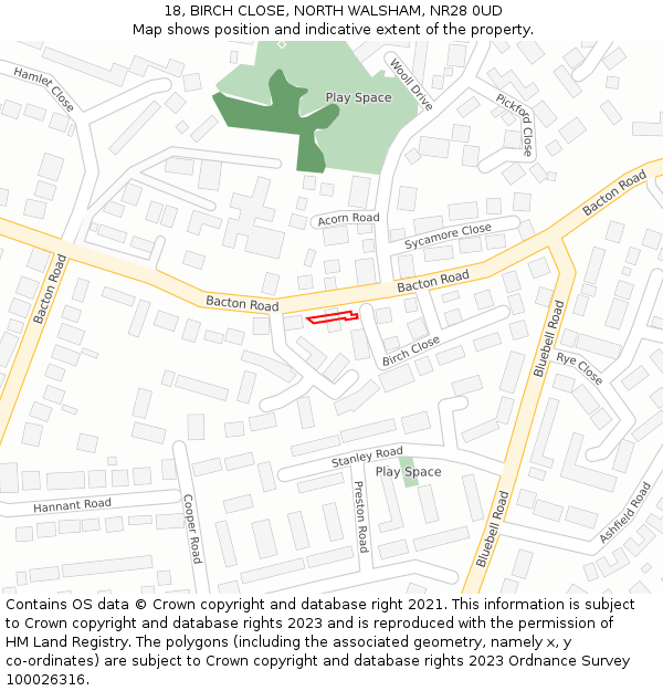18, BIRCH CLOSE, NORTH WALSHAM, NR28 0UD: Location map and indicative extent of plot