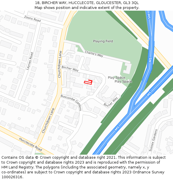 18, BIRCHER WAY, HUCCLECOTE, GLOUCESTER, GL3 3QL: Location map and indicative extent of plot