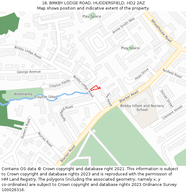 18, BIRKBY LODGE ROAD, HUDDERSFIELD, HD2 2AZ: Location map and indicative extent of plot