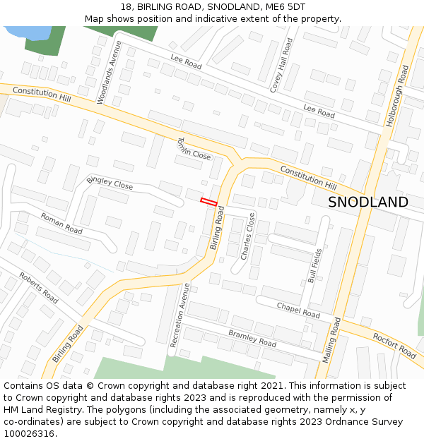 18, BIRLING ROAD, SNODLAND, ME6 5DT: Location map and indicative extent of plot