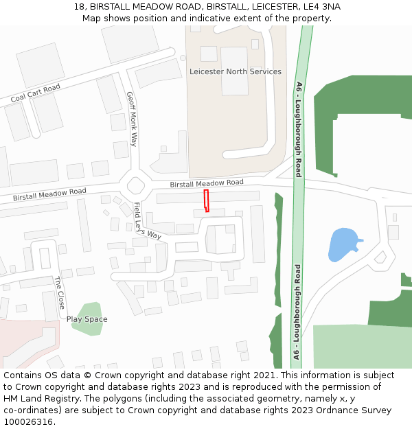 18, BIRSTALL MEADOW ROAD, BIRSTALL, LEICESTER, LE4 3NA: Location map and indicative extent of plot