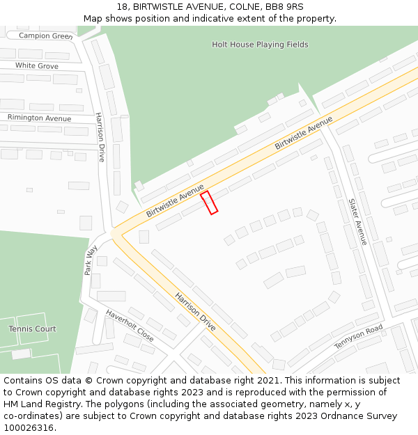 18, BIRTWISTLE AVENUE, COLNE, BB8 9RS: Location map and indicative extent of plot