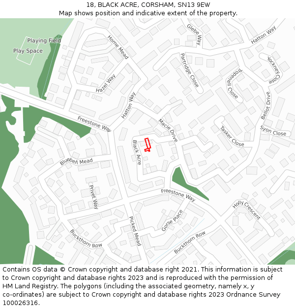 18, BLACK ACRE, CORSHAM, SN13 9EW: Location map and indicative extent of plot