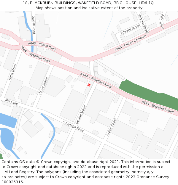 18, BLACKBURN BUILDINGS, WAKEFIELD ROAD, BRIGHOUSE, HD6 1QL: Location map and indicative extent of plot