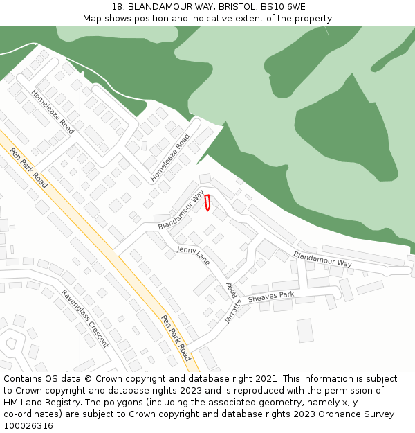 18, BLANDAMOUR WAY, BRISTOL, BS10 6WE: Location map and indicative extent of plot