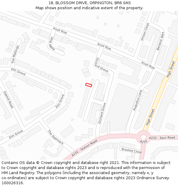 18, BLOSSOM DRIVE, ORPINGTON, BR6 0AS: Location map and indicative extent of plot