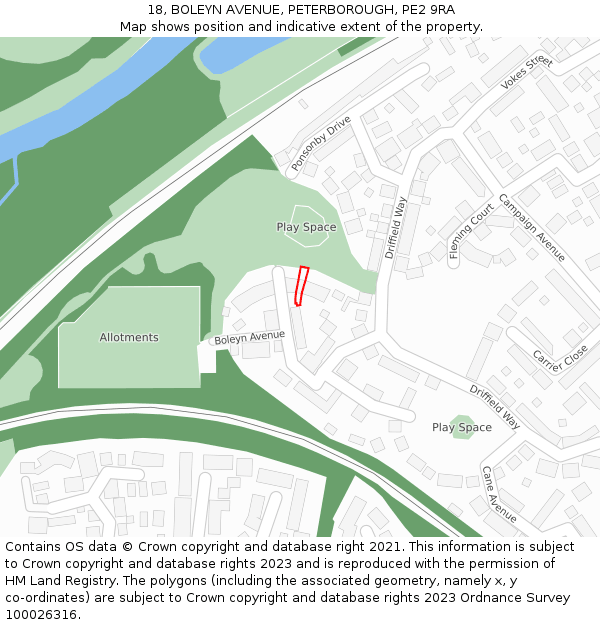 18, BOLEYN AVENUE, PETERBOROUGH, PE2 9RA: Location map and indicative extent of plot