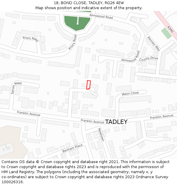 18, BOND CLOSE, TADLEY, RG26 4EW: Location map and indicative extent of plot