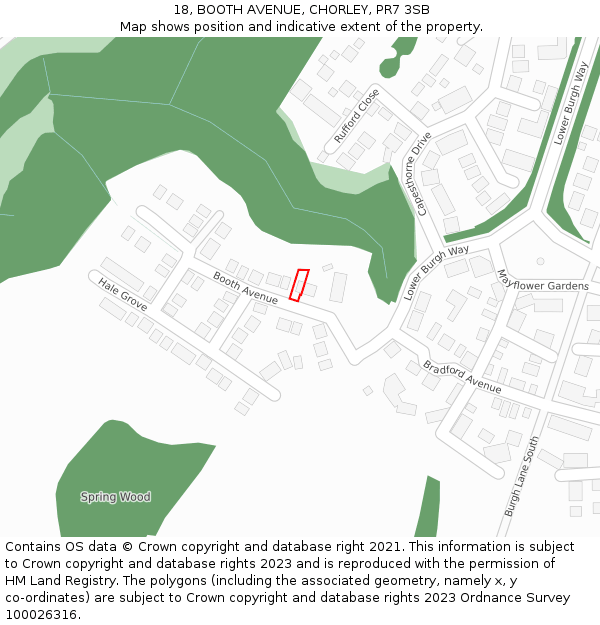 18, BOOTH AVENUE, CHORLEY, PR7 3SB: Location map and indicative extent of plot