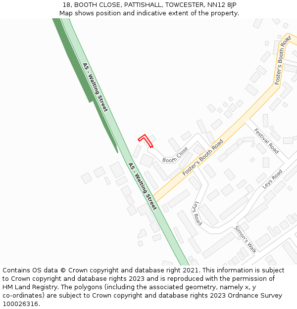 18, BOOTH CLOSE, PATTISHALL, TOWCESTER, NN12 8JP: Location map and indicative extent of plot