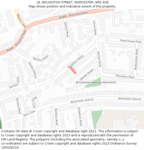 18, BOUGHTON STREET, WORCESTER, WR2 4HE: Location map and indicative extent of plot