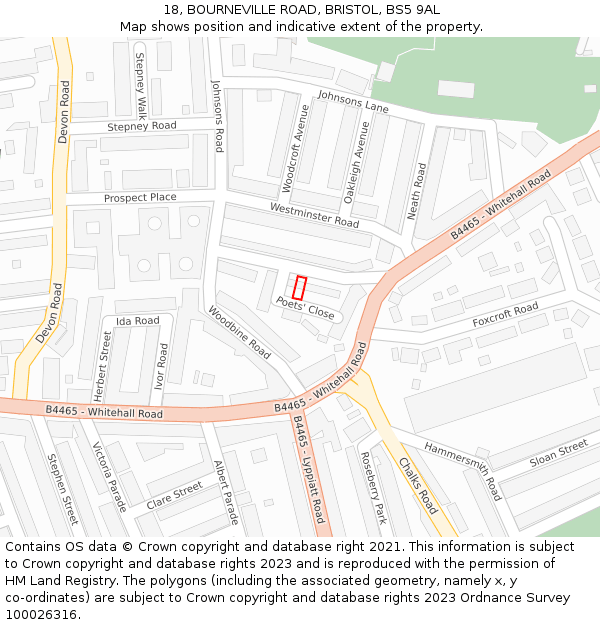 18, BOURNEVILLE ROAD, BRISTOL, BS5 9AL: Location map and indicative extent of plot