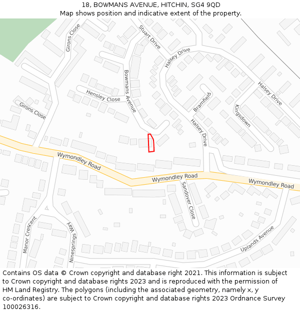 18, BOWMANS AVENUE, HITCHIN, SG4 9QD: Location map and indicative extent of plot