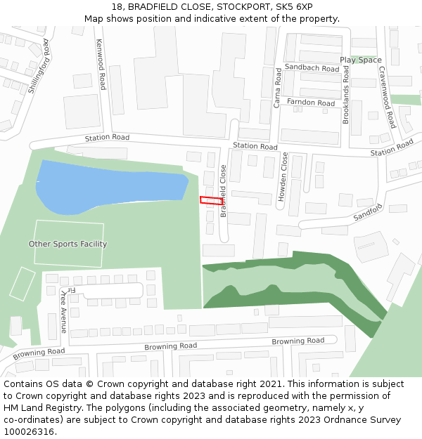 18, BRADFIELD CLOSE, STOCKPORT, SK5 6XP: Location map and indicative extent of plot